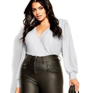 NWT City Chic Glowing silver wrap top XL 16